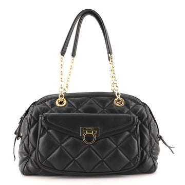 Salvatore Ferragamo Gancini Pocket Chain Bowler Bag Quilted Leather Medium