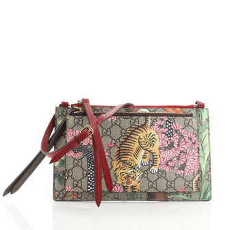 Gucci Double Zip Pouch Crossbody Bag Tian and Bengal Print GG Coated Canvas Small