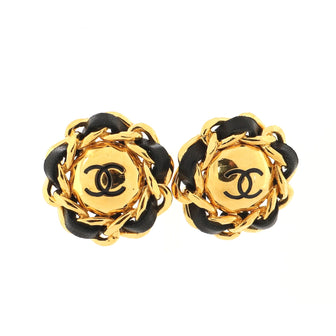 Chanel Vintage CC Chain Clip-On Earrings Metal and Leather