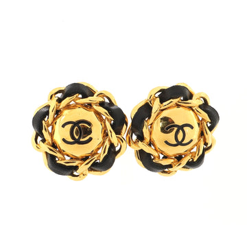 Chanel Vintage CC Chain Clip-On Earrings Metal and Leather