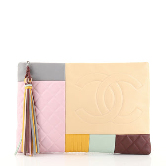 Chanel O Case Clutch Colorblock Quilted Leather Large