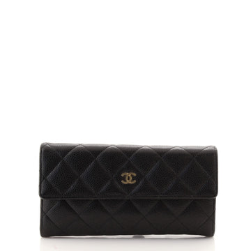 Chanel CC Gusset Flap Wallet Quilted Caviar Long