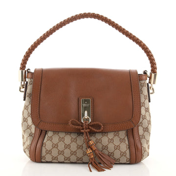 Gucci Bella Flap Shoulder Bag GG Canvas with Leather Medium