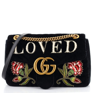 Gucci GG Marmont Flap Bag Embroidered Matelasse Velvet Medium