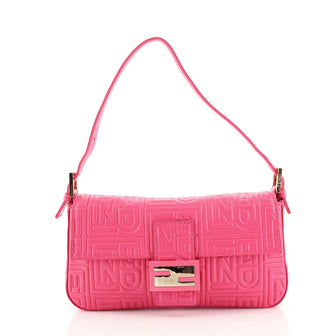 Fendi Baguette Bag Logo Embossed Leather Small