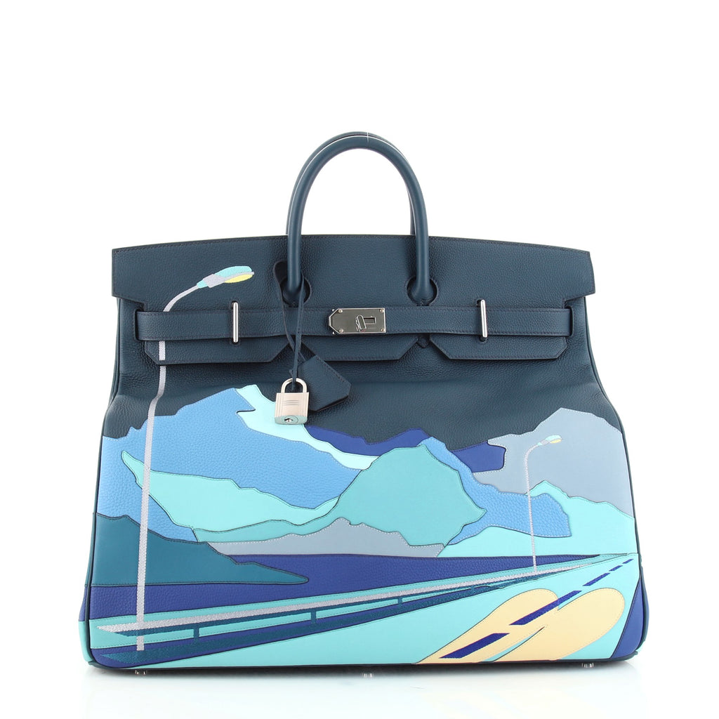 Hermes Endless Road HAC Birkin Bag Togo with Swift and Clemence with  Palladium Hardware 50 Blue 9067017