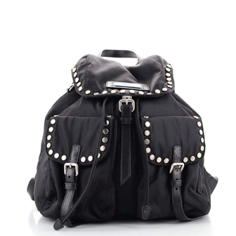 Prada Etiquette Flap Backpack Studded Tessuto Medium