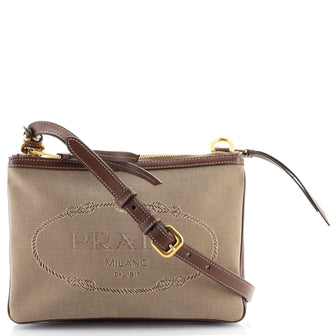 Prada Logo Double Zip Crossbody Bag Canvas