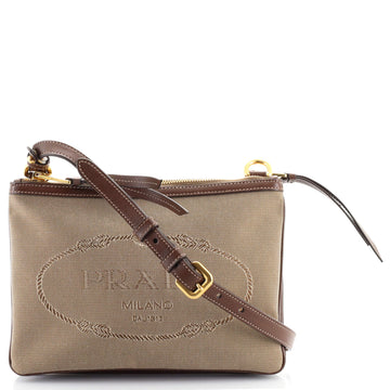 Prada Logo Double Zip Crossbody Bag Canvas