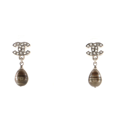 Chanel CC Drop Earrings Metal with Crystal and Faux Pearl