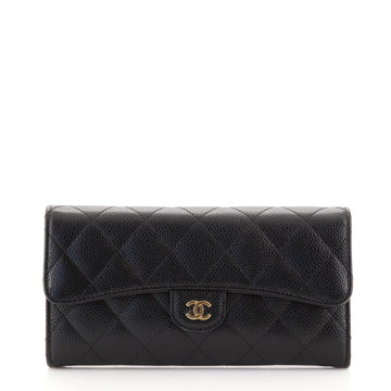 Chanel CC Gusset Classic Flap Wallet Quilted Caviar Long