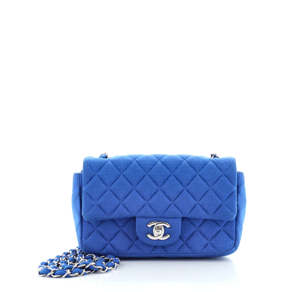 Chanel Classic Single Flap Bag Quilted Jersey Mini Blue 9067046