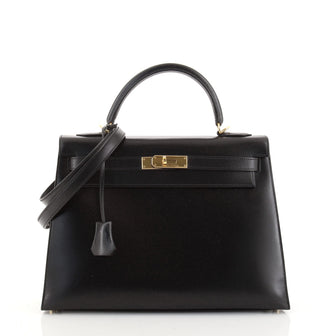 Hermes Kelly Handbag Black Box Calf with Gold Hardware 32