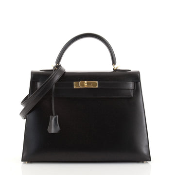 Hermes Kelly Handbag Black Box Calf with Gold Hardware 32