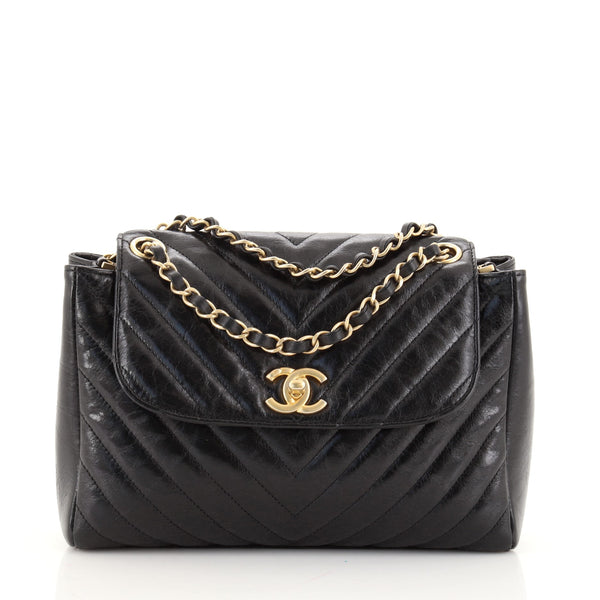 Chanel Classic CC Hampton Flap Bag Chevron Aged Lambskin