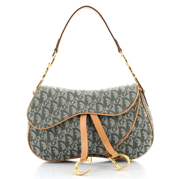 Christian Dior Vintage Double Saddle Bag Diorissimo Canvas