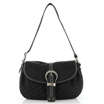 Christian Dior Vintage Trotter Buckle Flap Bag Diorissimo Canvas Medium