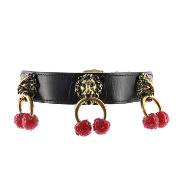 Gucci Triple Lion Head Cherry Choker Necklace Leather and Metal with Resin and Crystals