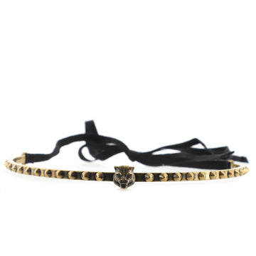 Gucci Tiger Head Choker Necklace Metal and Ribbon