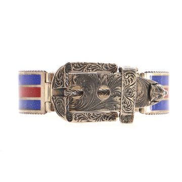 Gucci Belt Buckle Bracelet Sterling Silver and Enamel