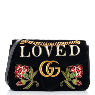 Gucci GG Marmont Flap Bag Embroidered Matelasse Velvet Medium