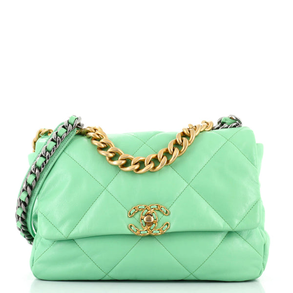 Chanel 19 Flap Bag Quilted Goatskin Large Green 908241