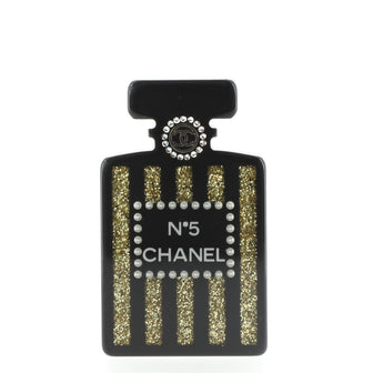 Chanel Perfume Bottle Brooch Glitter Resin with Faux Pearls and Crystals