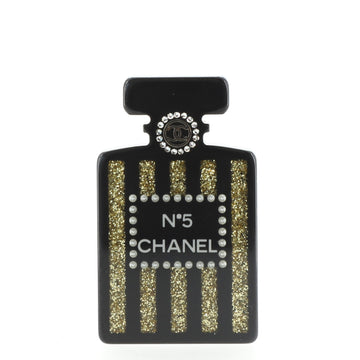 Chanel Perfume Bottle Brooch Glitter Resin with Faux Pearls and Crystals