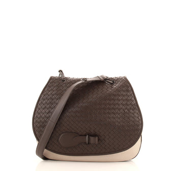 Bottega Veneta Safari Round Flap Bag Intrecciato Nappa and Canvas Medium