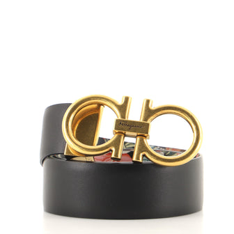 Salvatore Ferragamo Gancini Reversible Belt Printed Leather and Leather Wide
