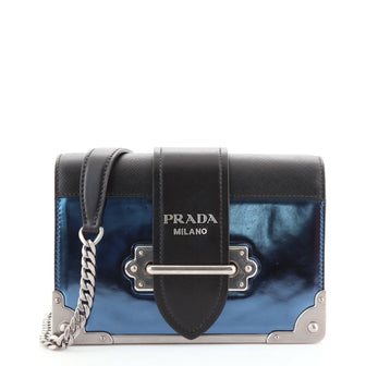 Prada Cahier Chain Crossbody Bag Metallic Leather and Saffiano Small