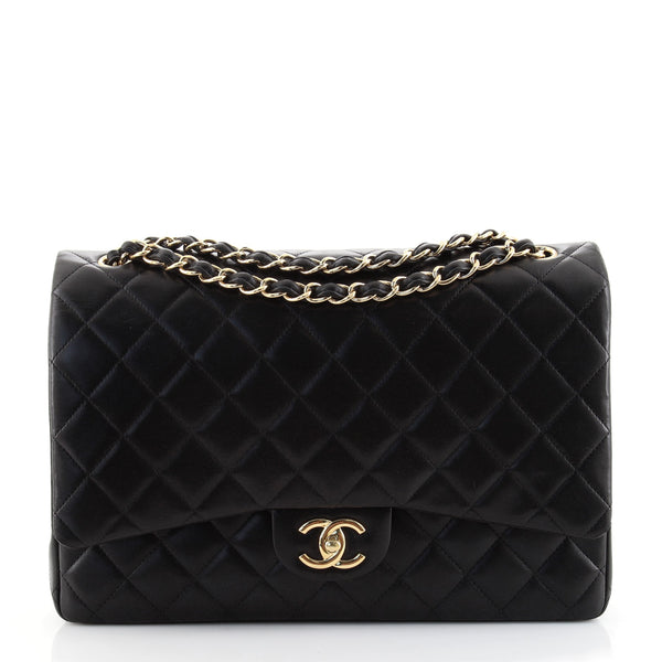 Chanel Classic Double Flap Bag Quilted Lambskin Maxi Black 909711