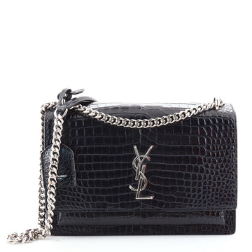 Saint Laurent Sunset Crossbody Bag Crocodile Embossed Leather Medium