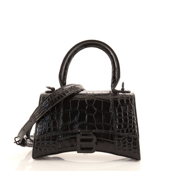 Balenciaga Hourglass Top Handle Bag Crocodile Embossed Leather XS