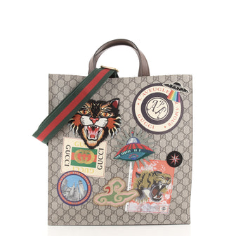 Gucci Courrier Convertible Soft Open Tote GG Coated Canvas with Applique North South