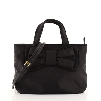 Prada Logo Bow Tote Tessuto with Leather Small