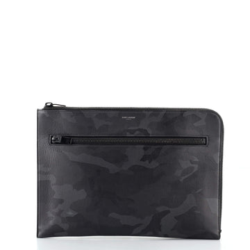 Saint Laurent Front Zip Flat Pouch Camo Leather
