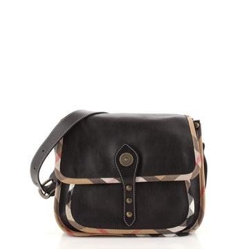 Burberry Front Pocket Flap Messenger Leather with Vintage Check Canvas