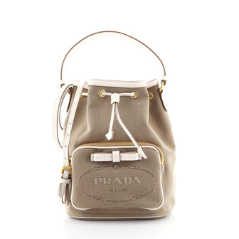 Prada Logo Drawstring Bucket Bag Canvas