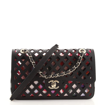 Chanel Sea Through Flap Bag Perforated Calfskin with Quilted Printed Fabric Mini