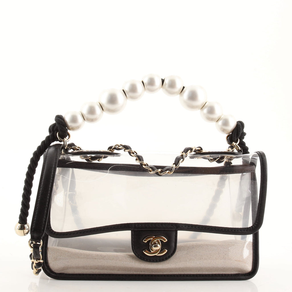 CHANEL Lambskin PVC Sand By The Sea Flap With Pearl Strap Black 630326