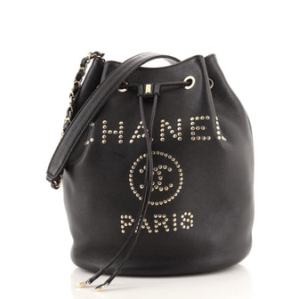 Chanel Deauville Drawstring Bucket Bag Studded Caviar Medium