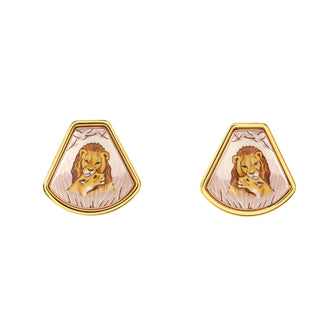 Hermes Vintage Clip-On Earrings Printed Enamel and Metal