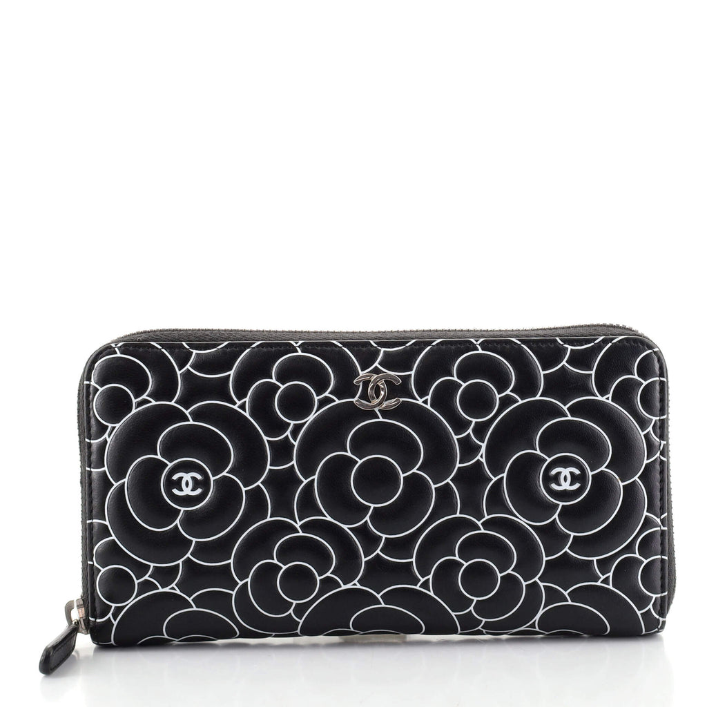 Chanel Zip Around Wallet Camellia Lambskin Black 91106139