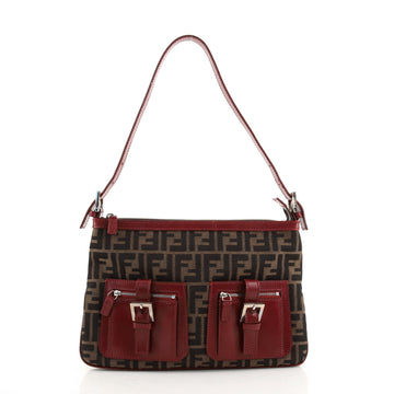 Fendi Vintage Double Pocket Zip Shoulder Bag Zucca Canvas and Leather Medium