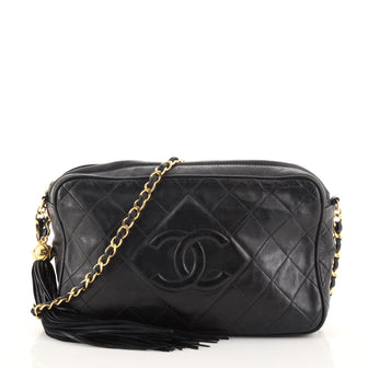 Chanel Vintage Diamond CC Camera Bag Quilted Leather Medium