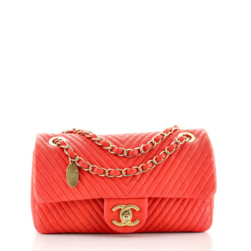 Chanel Medallion Charm Flap Bag Chevron Wrinkled Lambskin Small
