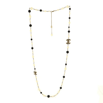 Chanel Scalloped CC Long Necklace Metal with Enamel and Faux Pearl