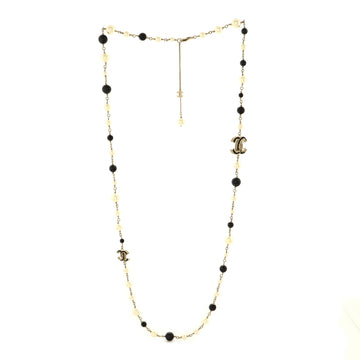 Chanel Scalloped CC Long Necklace Metal with Enamel and Faux Pearl