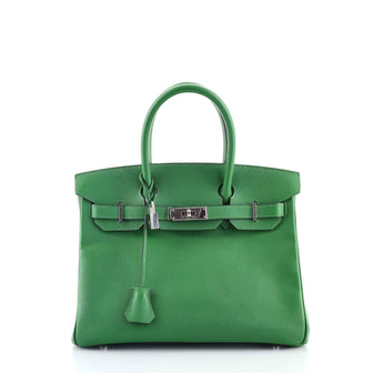 Hermes Birkin Handbag Green Epsom with Palladium Hardware 30